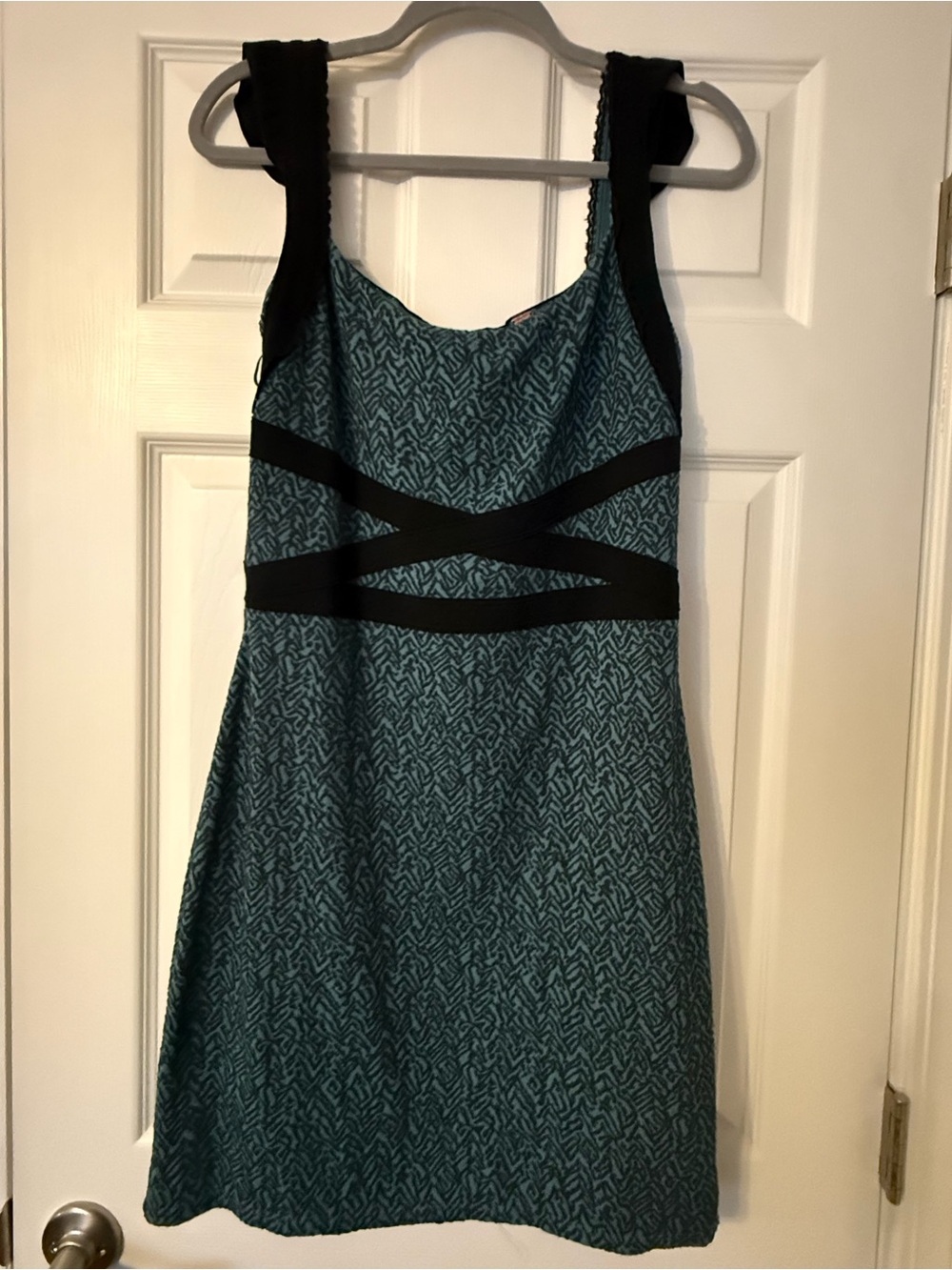 Free People Teal Patterned Mini Dress with Black Accents